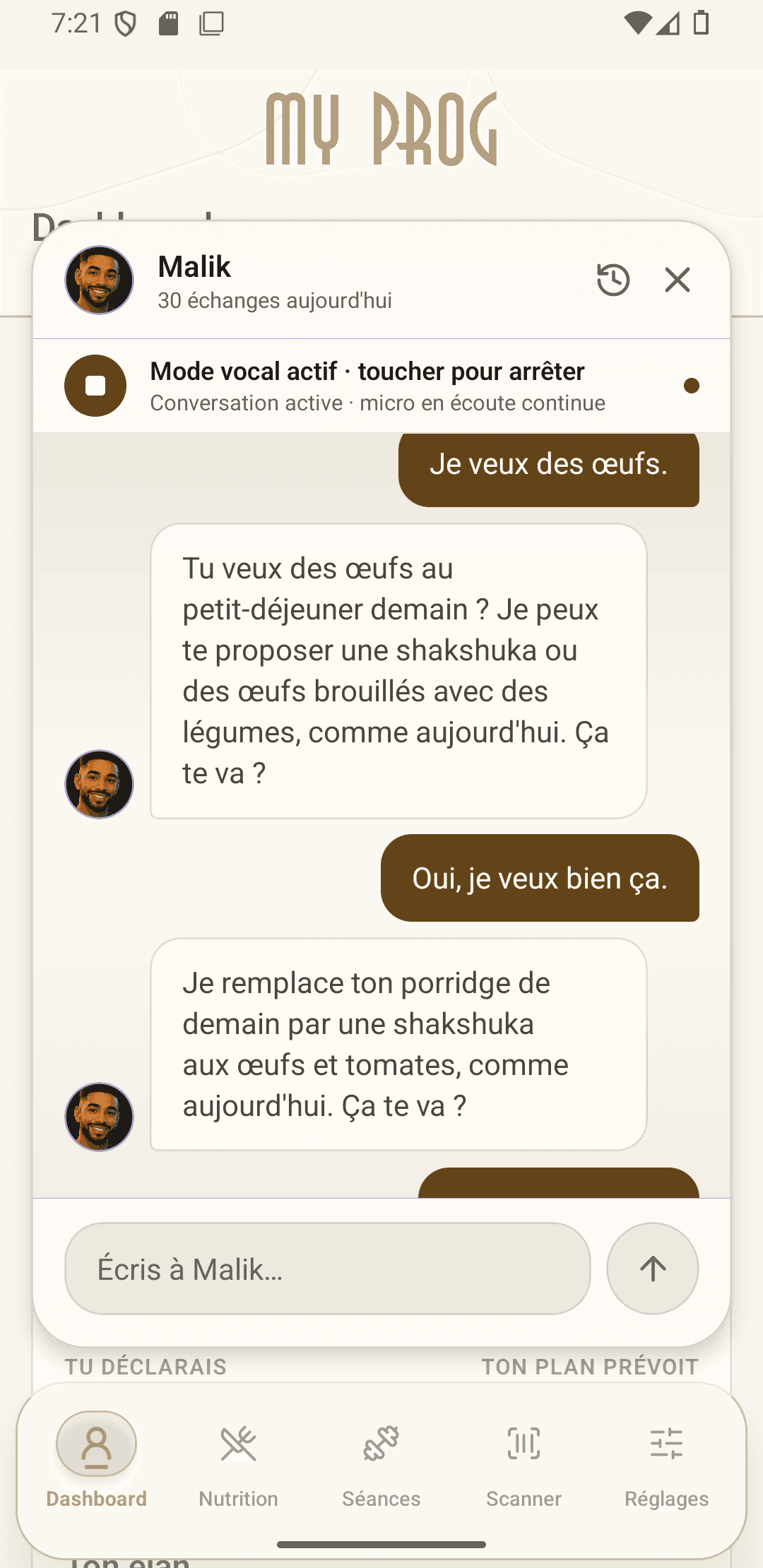 Conversation avec le coach MYPROG